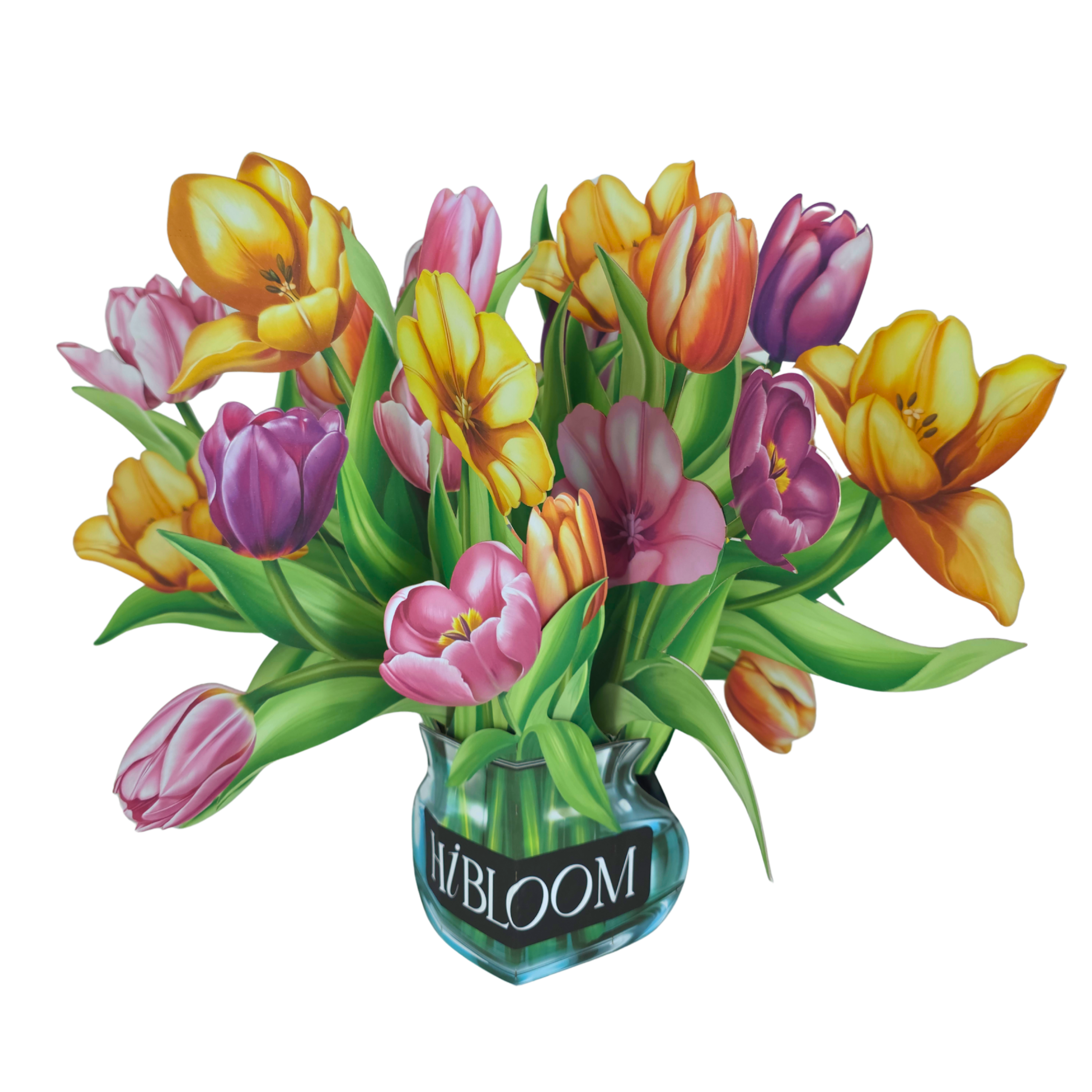 HIBLOOM – 12" Tulip Vase Pop Up Card | Life-Sized 3D Forever Flower Bouquet | Idea Gift for Birthday, Thank you, Thinking of you, Get well, Blank Notecard & Envelope