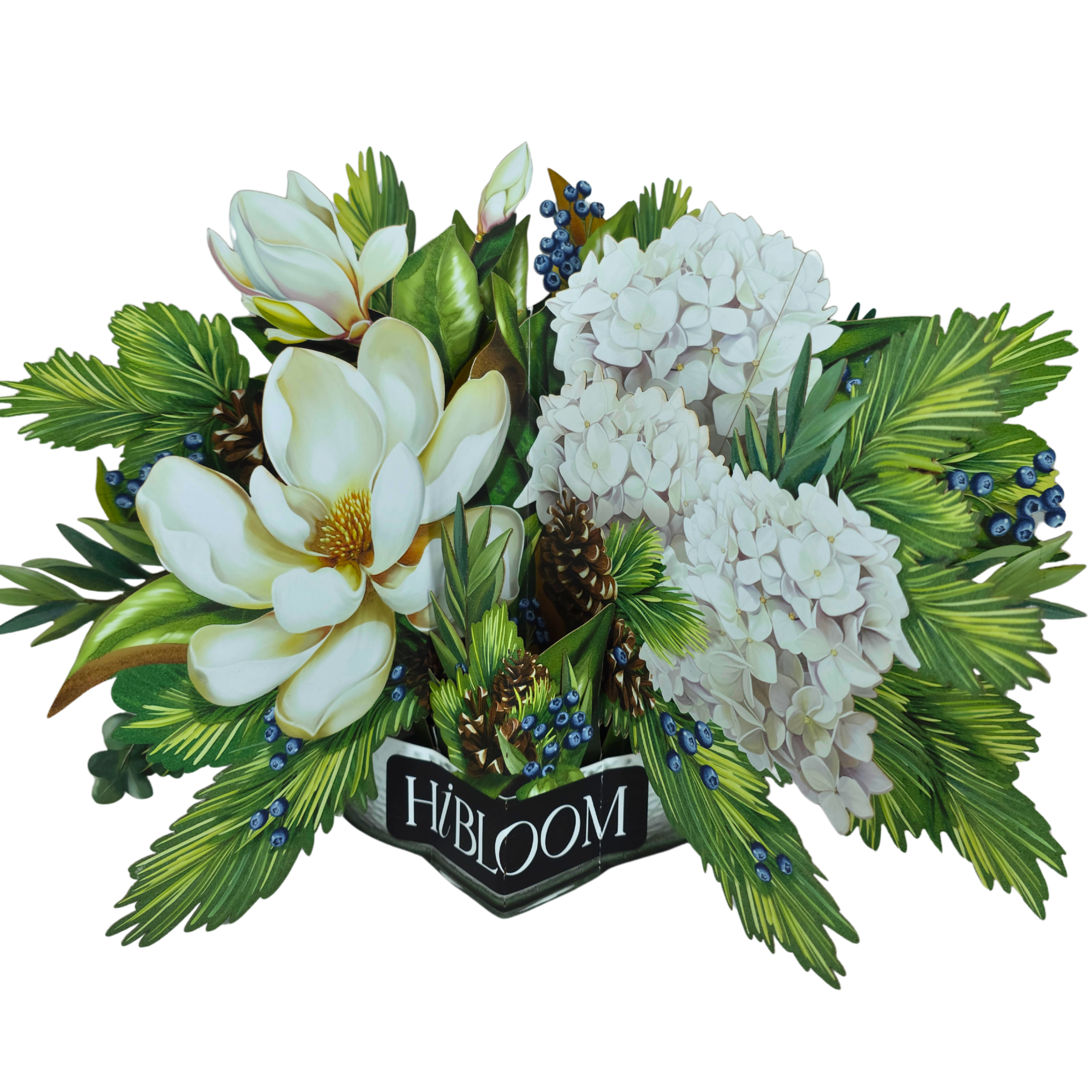HIBLOOM – 12" Winter Vase Pop Up Card | Life-Sized 3D Forever Flower Bouquet | Christmas & Holiday Greeting Card with Envelope