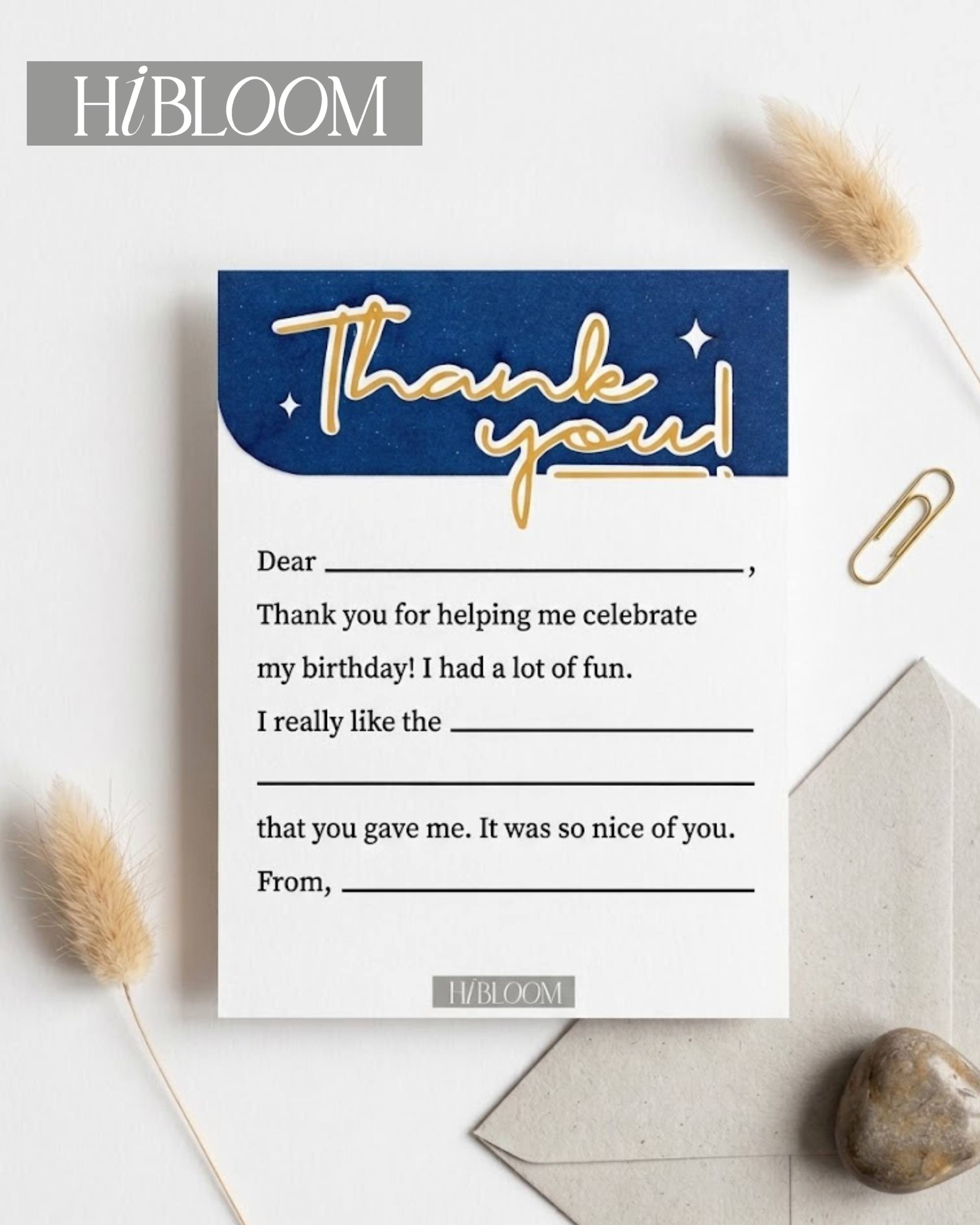 HIBLOOM – Thank You Paper Gift Card with Decorative Paper Frame | Handmade Appreciation Card | Birthday Thank You Note | Blank Message Card & Envelope