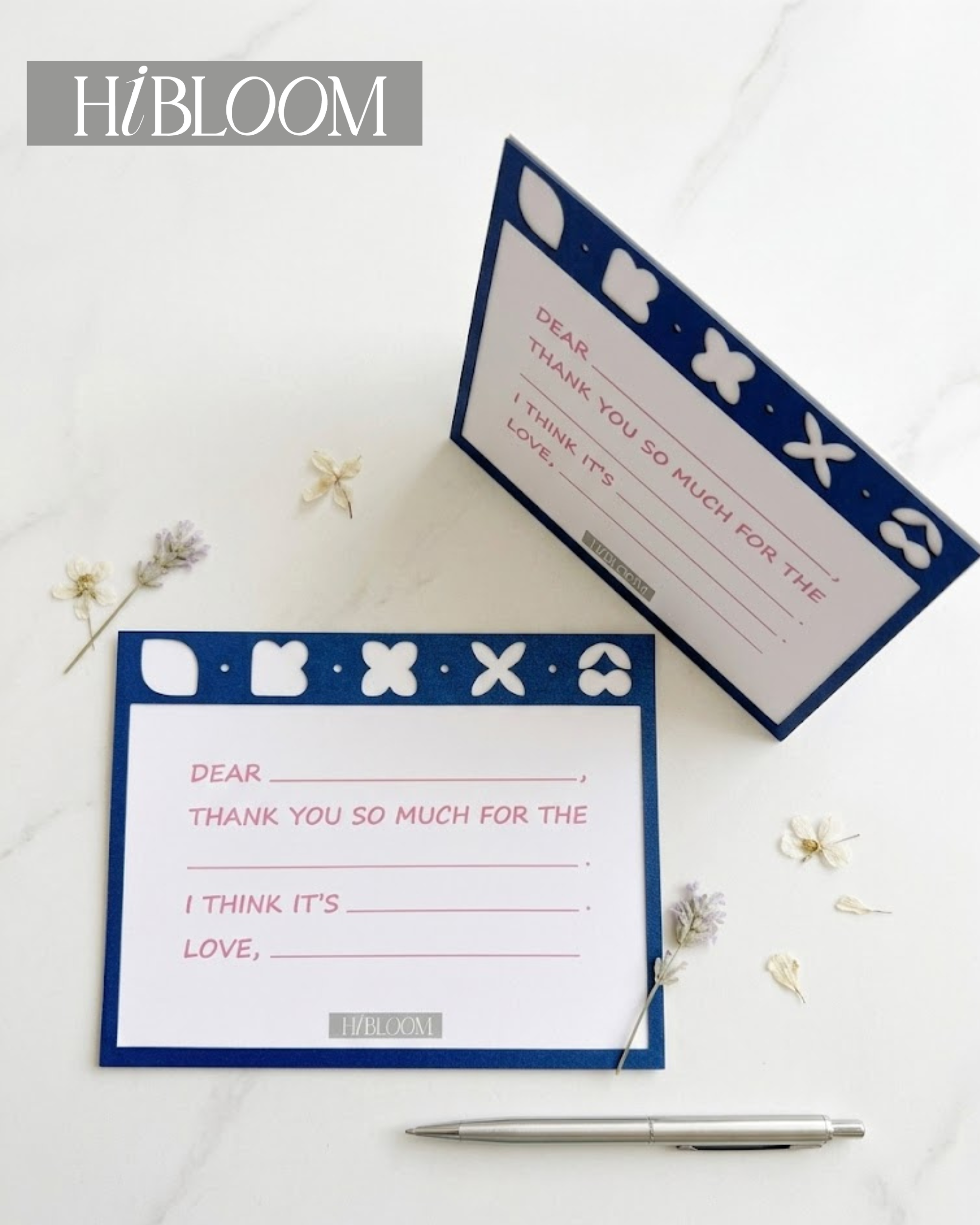 HIBLOOM – Floral Frame Thank You Paper Gift Card | Handmade Appreciation Card | Blank Thank You Stationery | Gift Note Card - Image 2