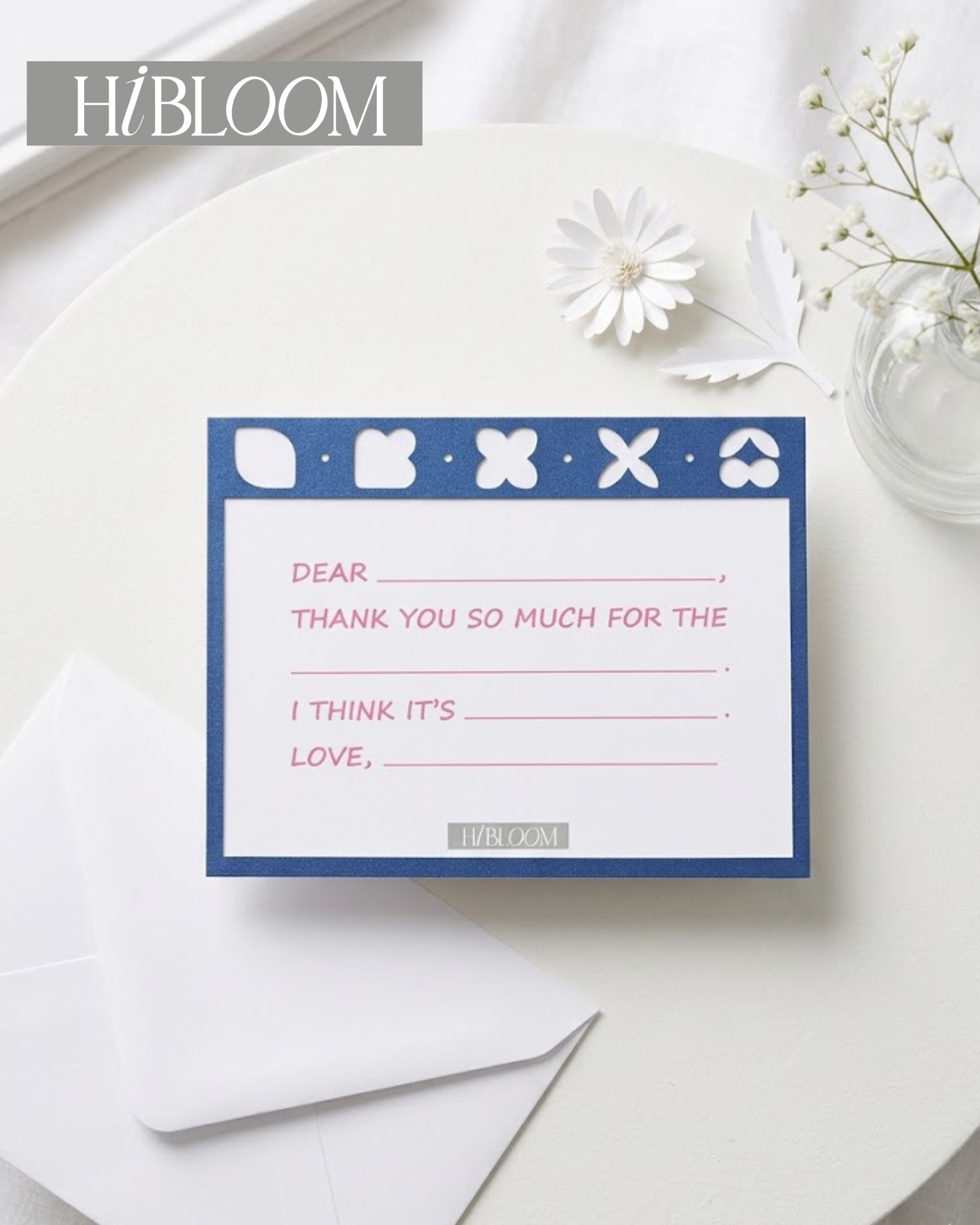 HIBLOOM – Floral Frame Thank You Paper Gift Card | Handmade Appreciation Card | Blank Thank You Stationery | Gift Note Card